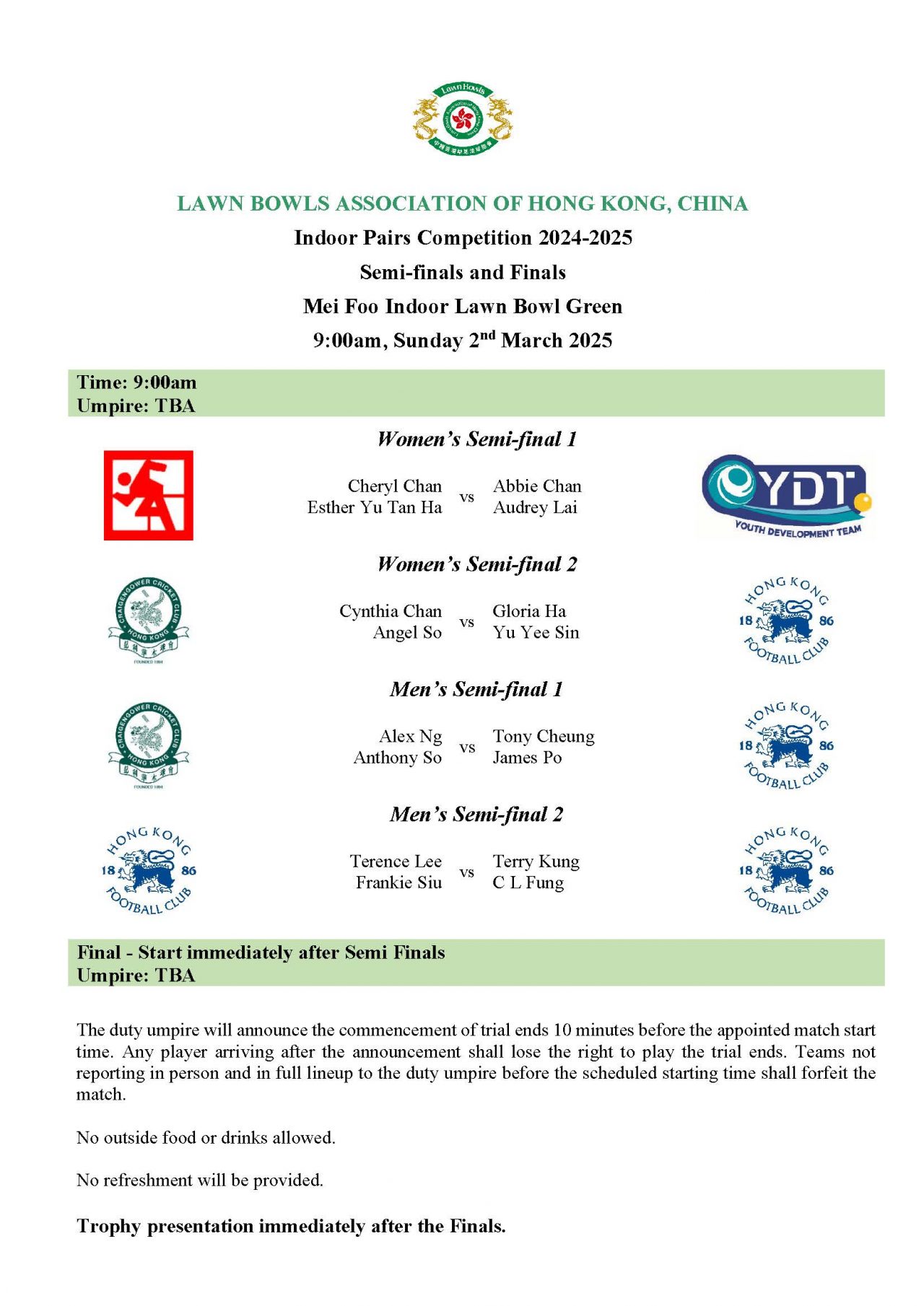 M&W Indoor Pairs Competition 2024-2025